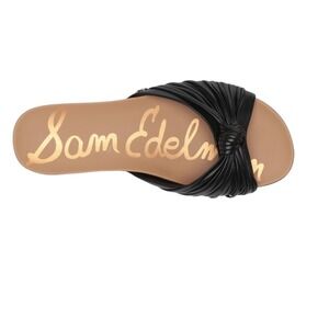 Sam Edelman Womens Adaley Pleated Knot Slide Sandals Black Leather Platform 10.5